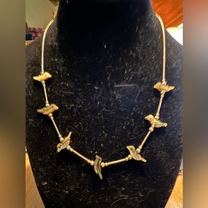 Vintage 925 tested and abalone and Mother of Pearl fetish bird necklace 17” long